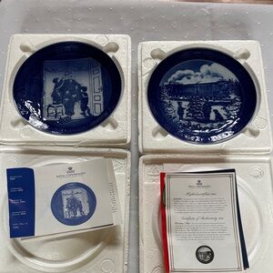 Royal Copenhagen Blue and White Holiday Collector Plates - Pair